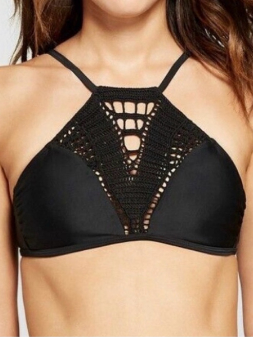 Black Crochet High Neck Bikini Top – Size Medium - Never Worn